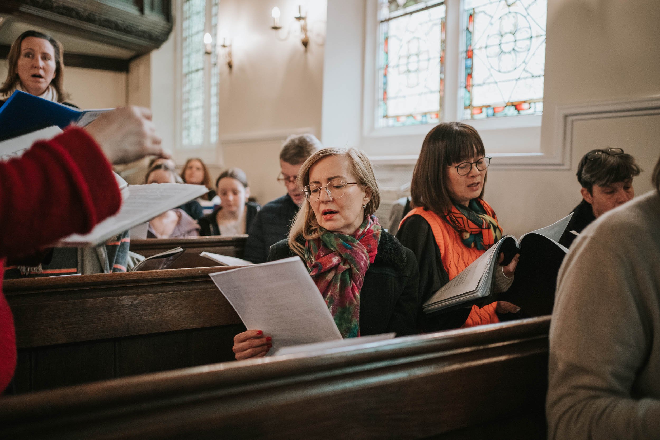  Congegation singing inside the Deutsche Evangelische Christuskirche in Knightsbridge. 