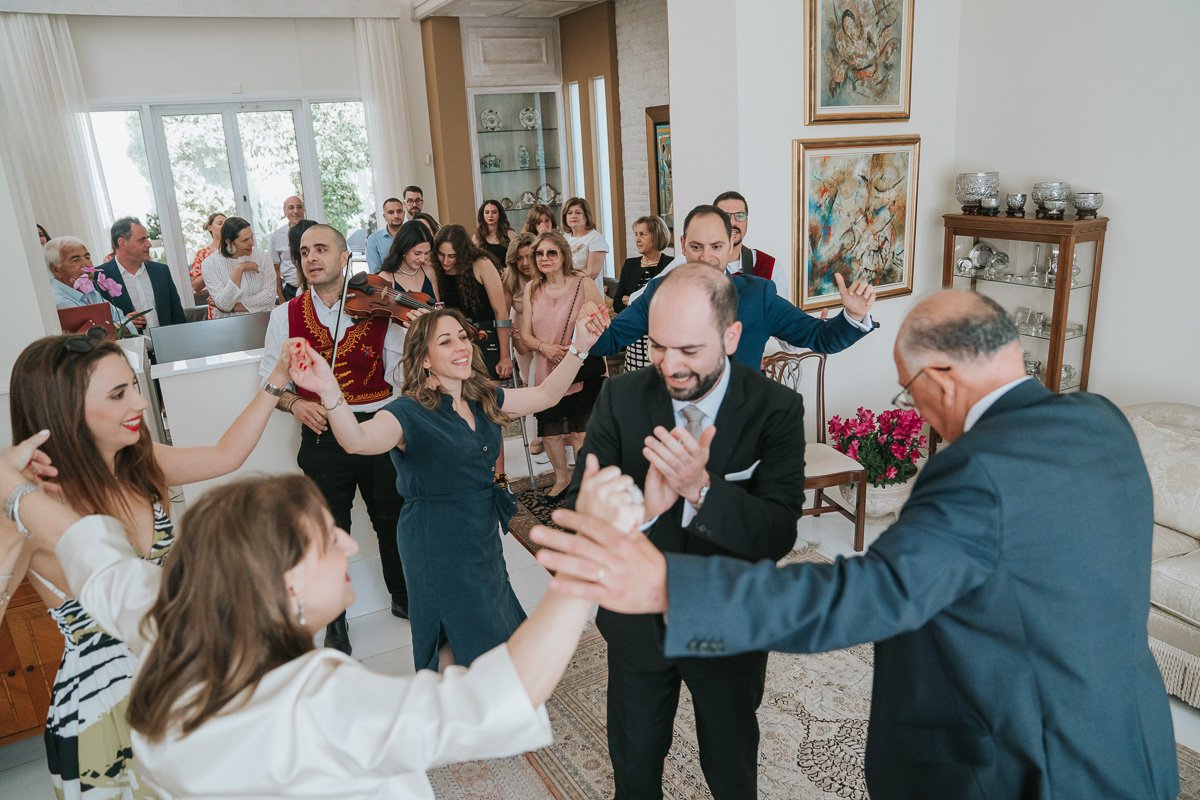  The groom dancing with his friends and family at his parents home in Nicosia. 