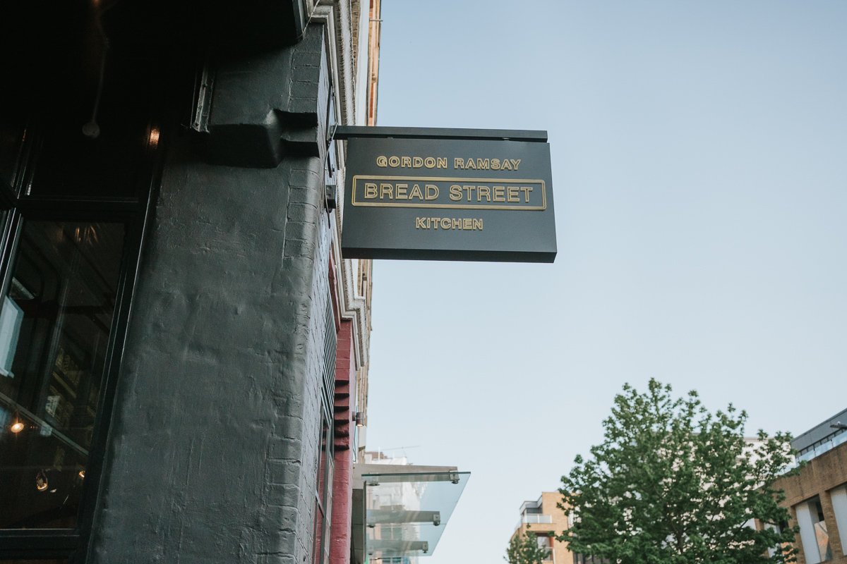  Sign of Gordon Ramsay’s Bread Street Kitchen in Southwark. 