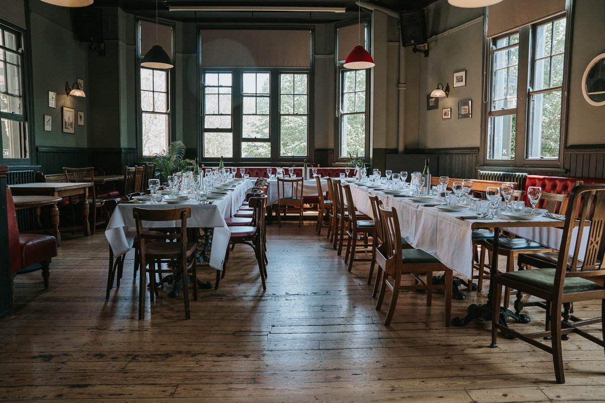  Interior shot of the upstairs dining room at The Roebuck pub in Borough. 