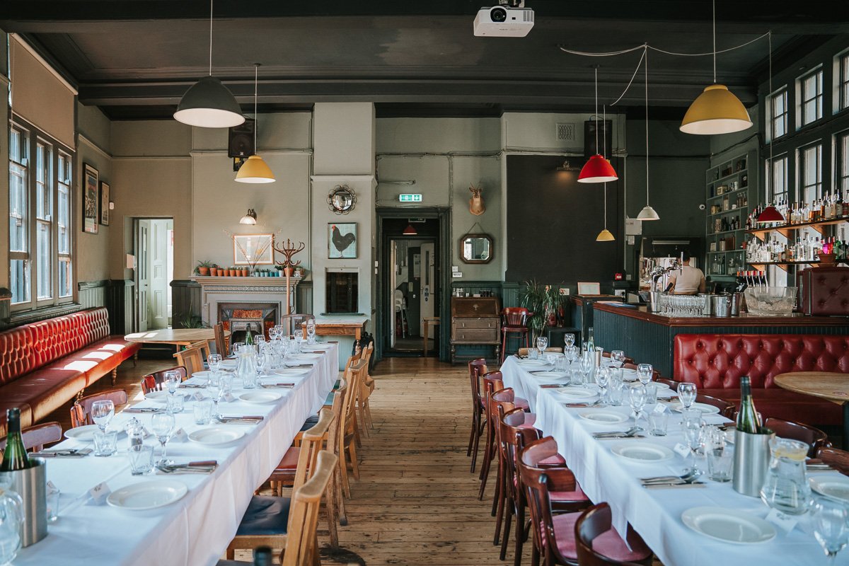  Interior shot of the upstairs dining room at The Roebuck pub in Borough. 