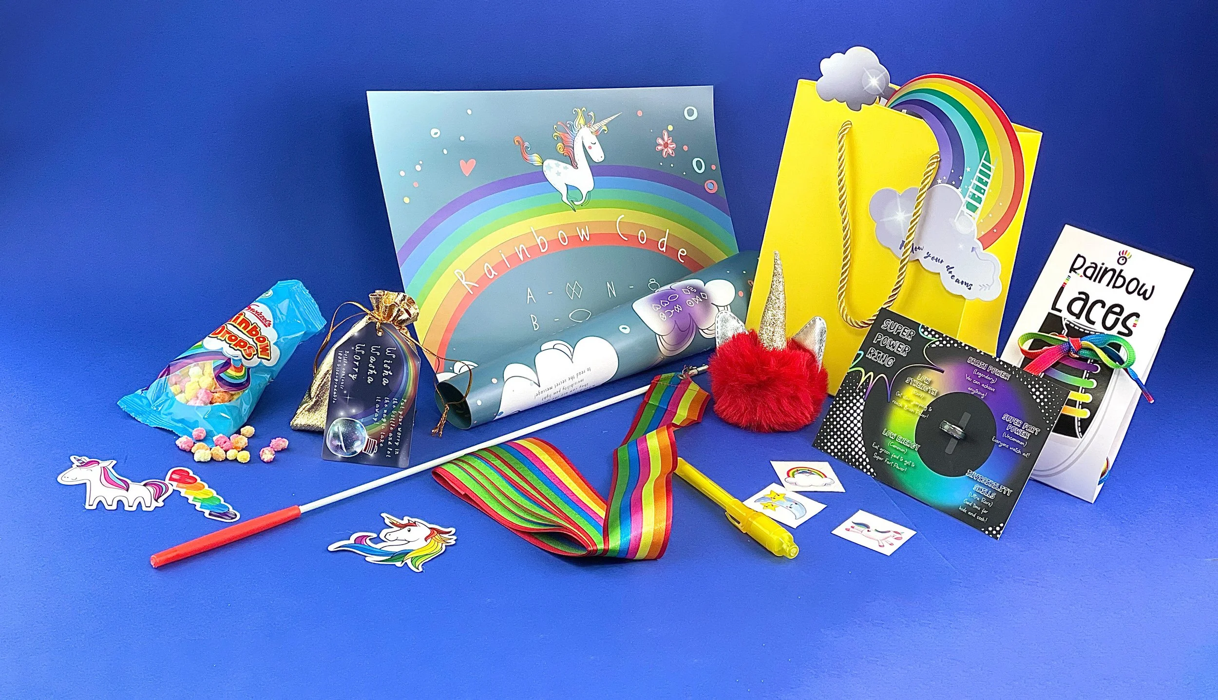   Unicorn kids party bag with rainbow toys, sweets and magical party favours for kids birthday parties  