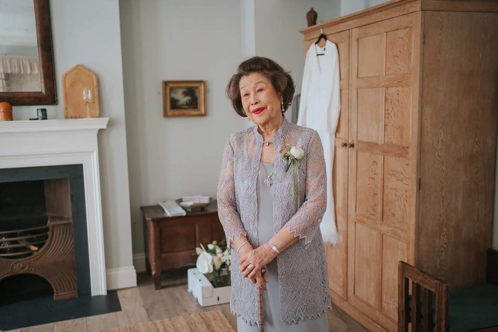  Grandmother of the bride portrait captured during wedding preparations at The Zetter Townhouse Clerkenwell in London. 
