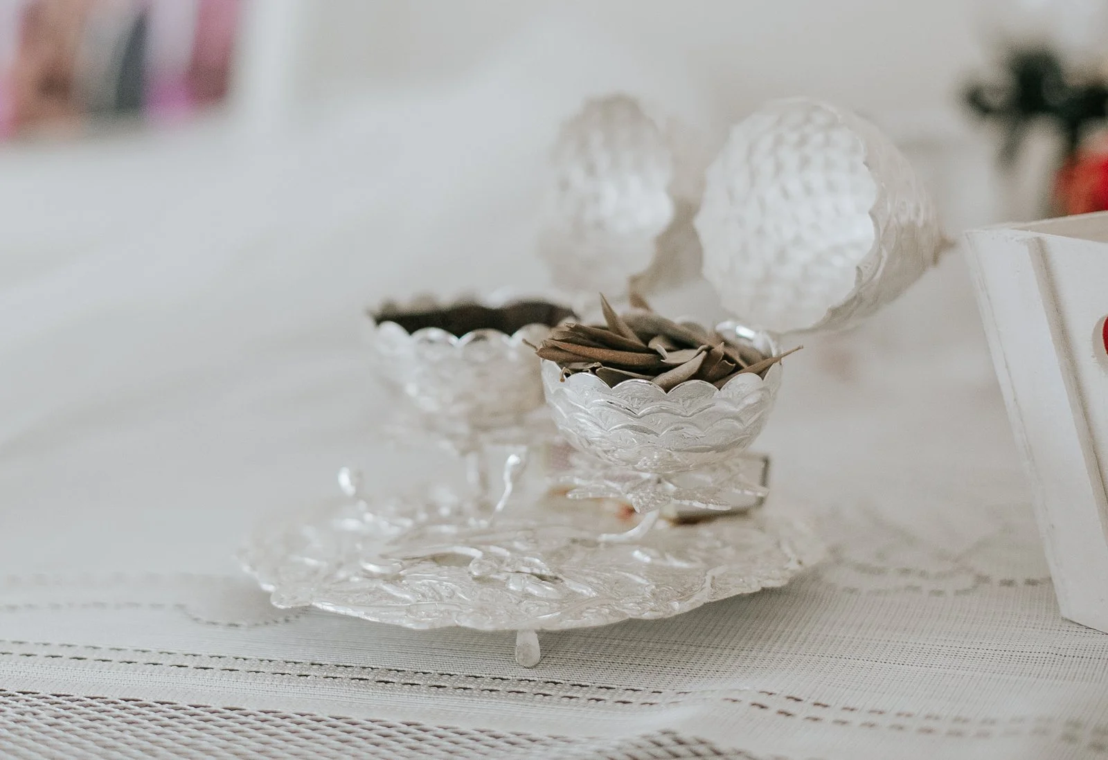 Close-up of traditional Greek Orthodox kapnistiri displayed during the bridal preparations before the wedding ceremony. 