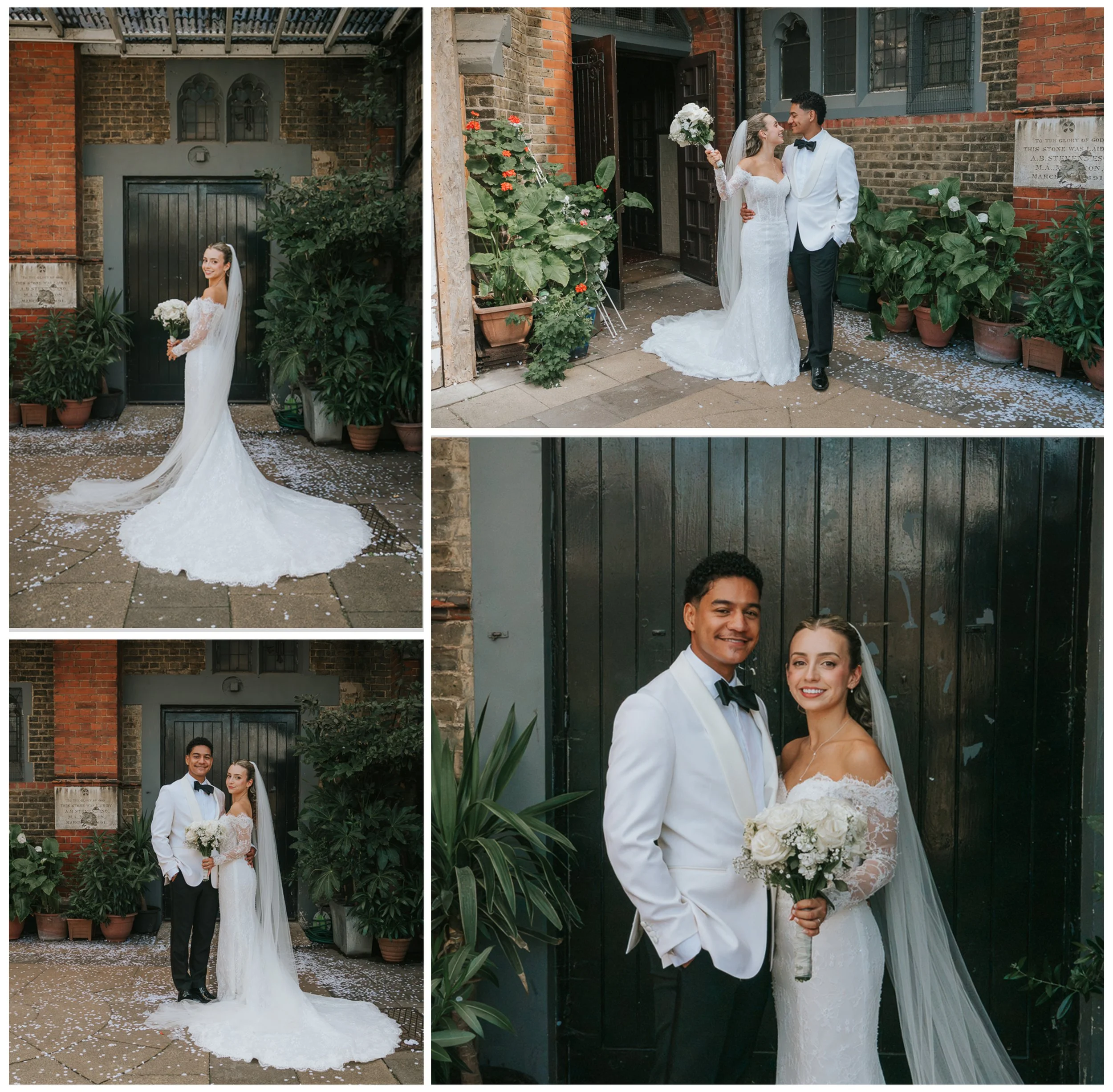  Bride and groom portraits outside Saint Nectarios Greek Orthodox Church in Battersea, London, following their wedding ceremony. 
