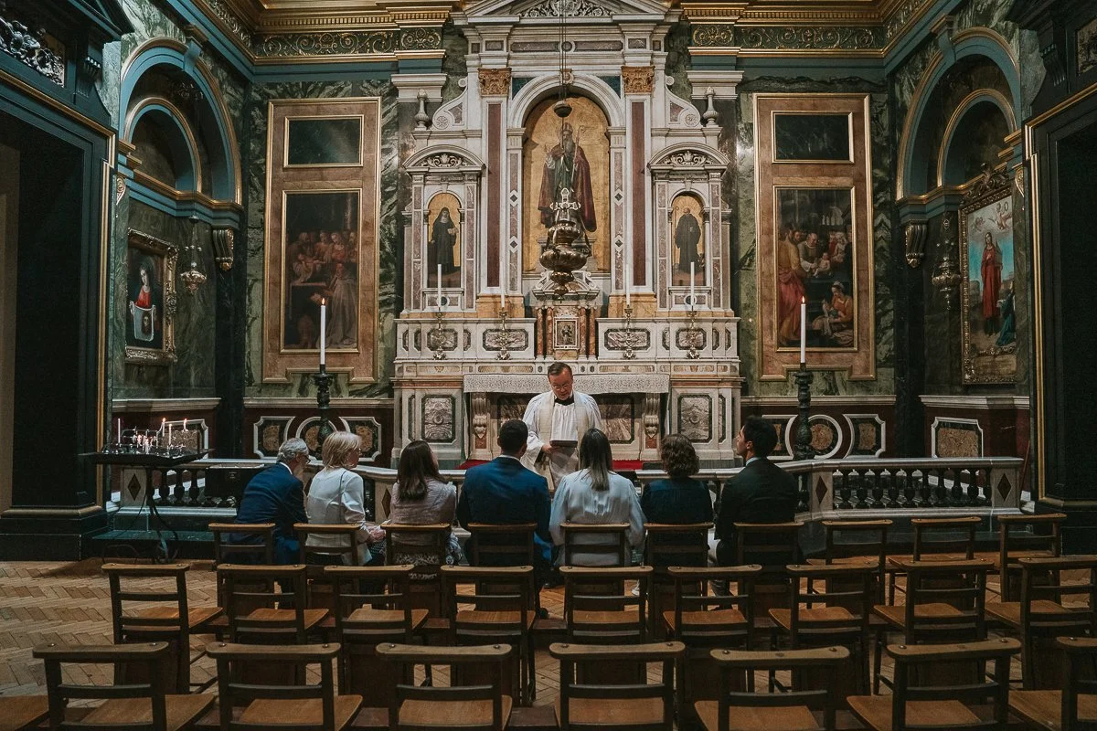  Small family christening at Brompton Oratory in London, photographed inside one of the church’s beautiful side chapels. 