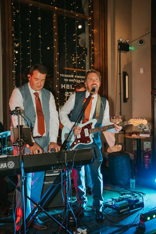  Live wedding band performing during the evening celebrations at Balfour St Barts in London. 