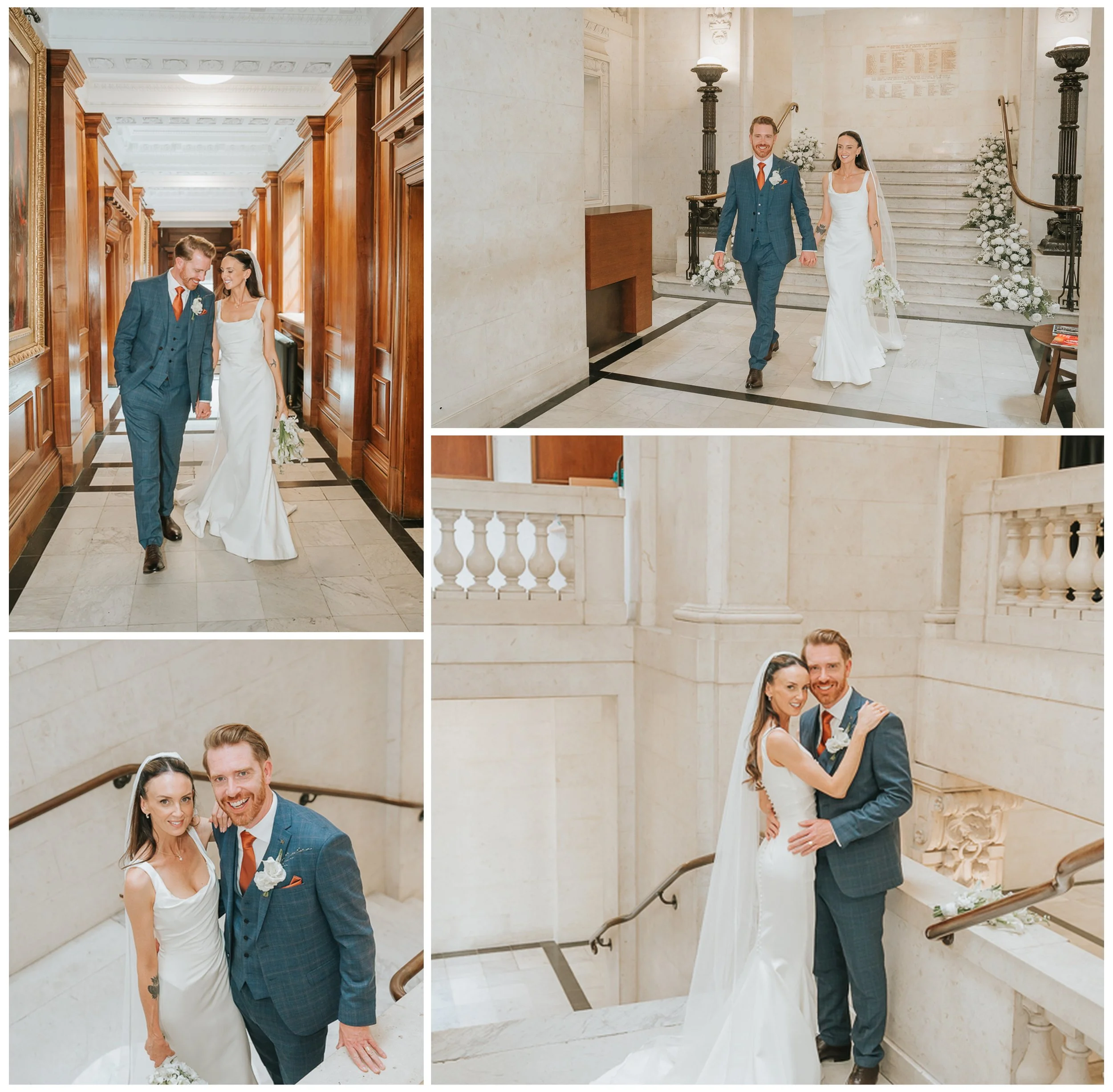 Old Marylebone Town Hall wedding photography taken on the marble staircase and out side the rooms.