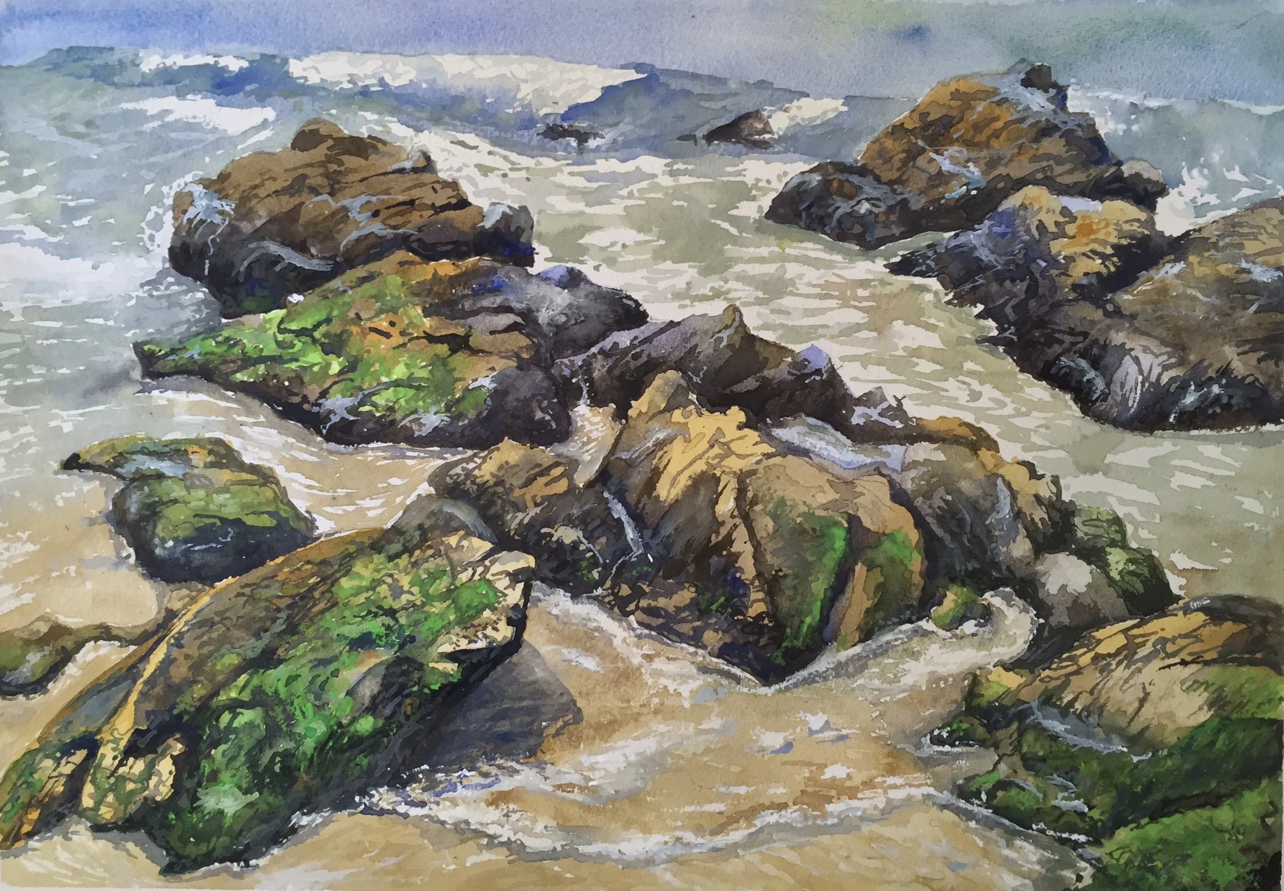 "Low Tide (Tar Pits Carpinteria)" Watercolor 10x14