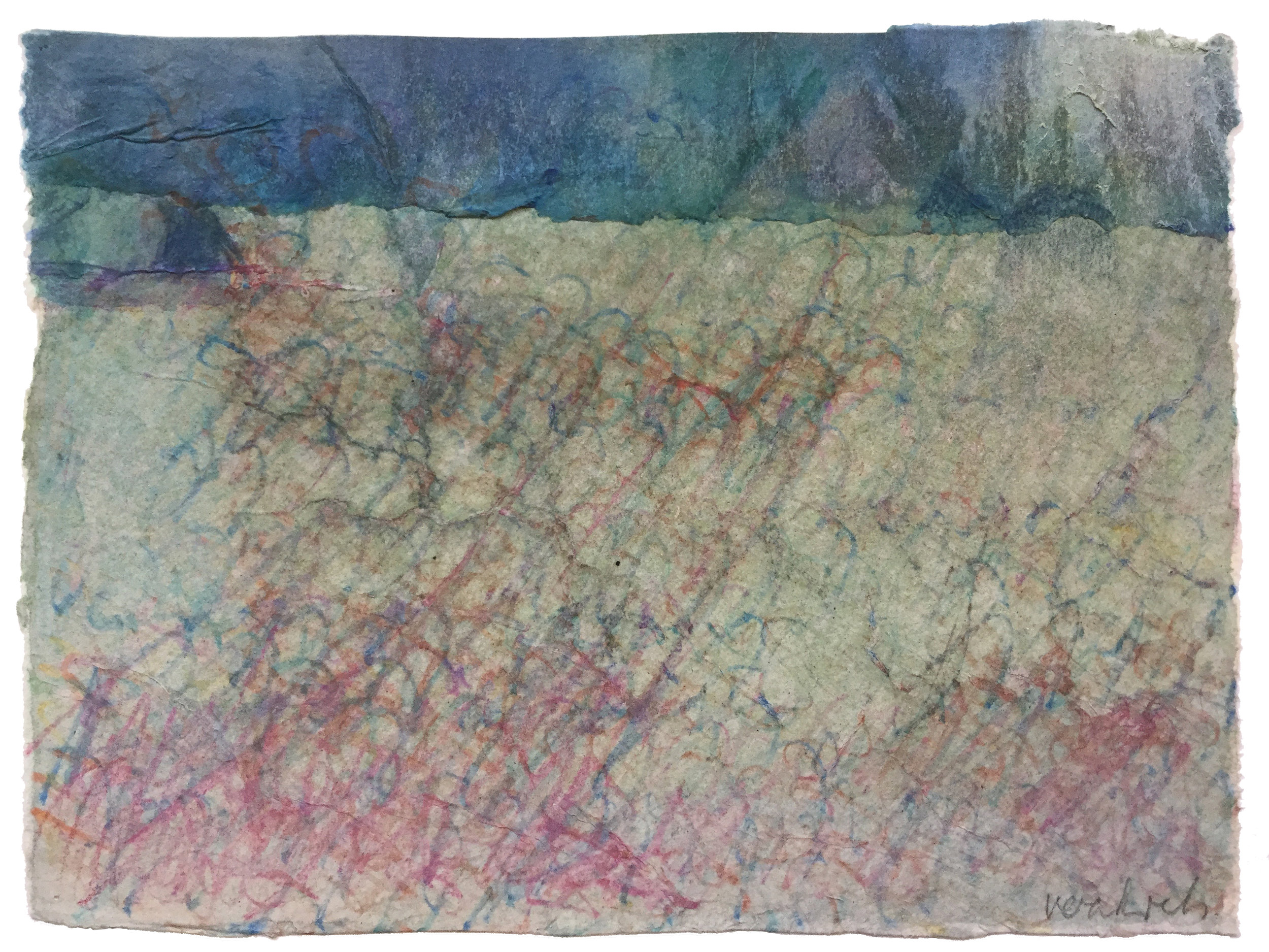 Botschaft 1 / Aquarell Collage Farbstifte / 20x15