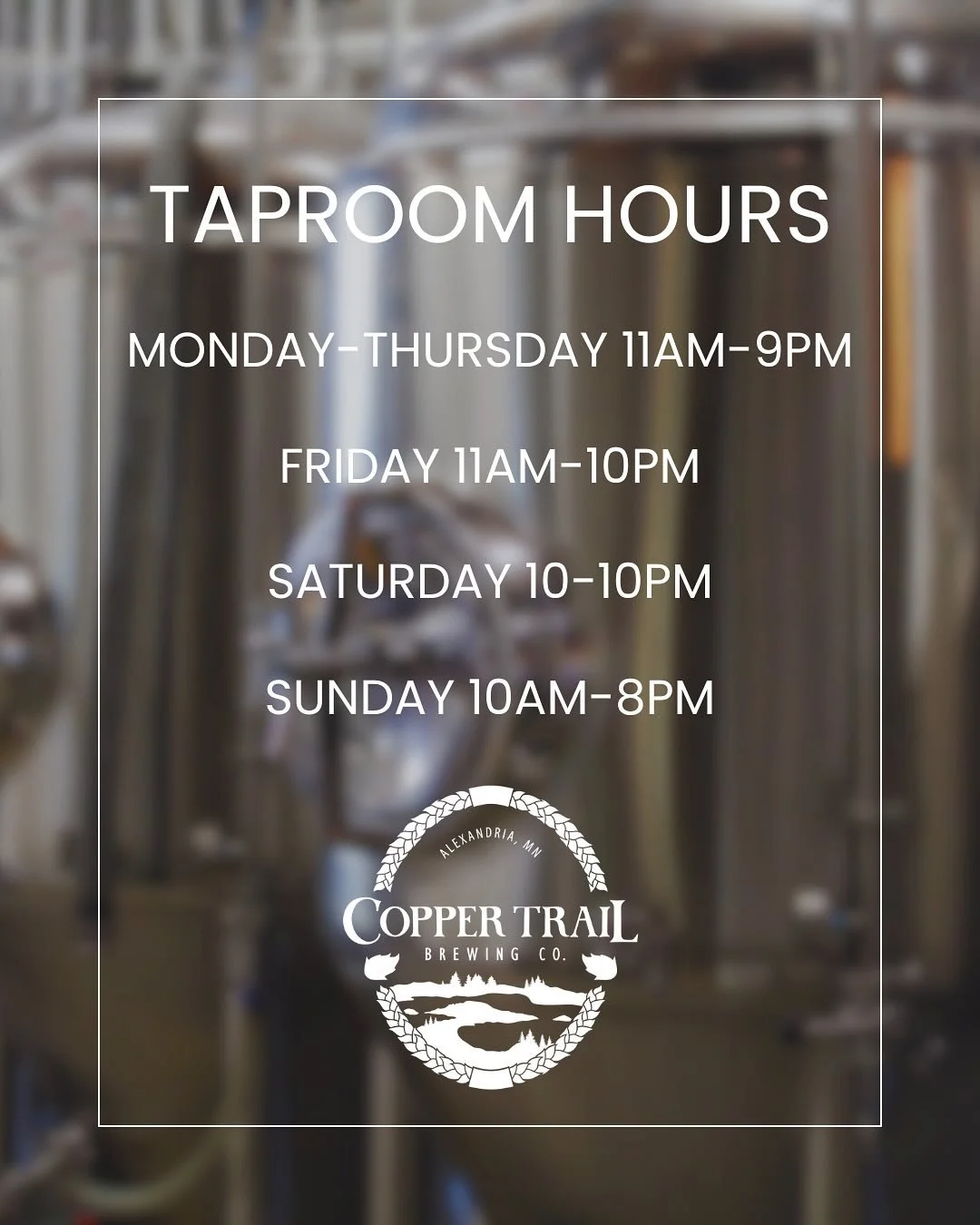 New hours for the taproom and 205 Grill starting today! We will be opened until 11pm this Saturday for live music with Jimmi and the Band of Souls!

#alexandriamn #downtown #downtownalex #brewpub #brewery #minnesota #beer #craftbeer #fallseason
