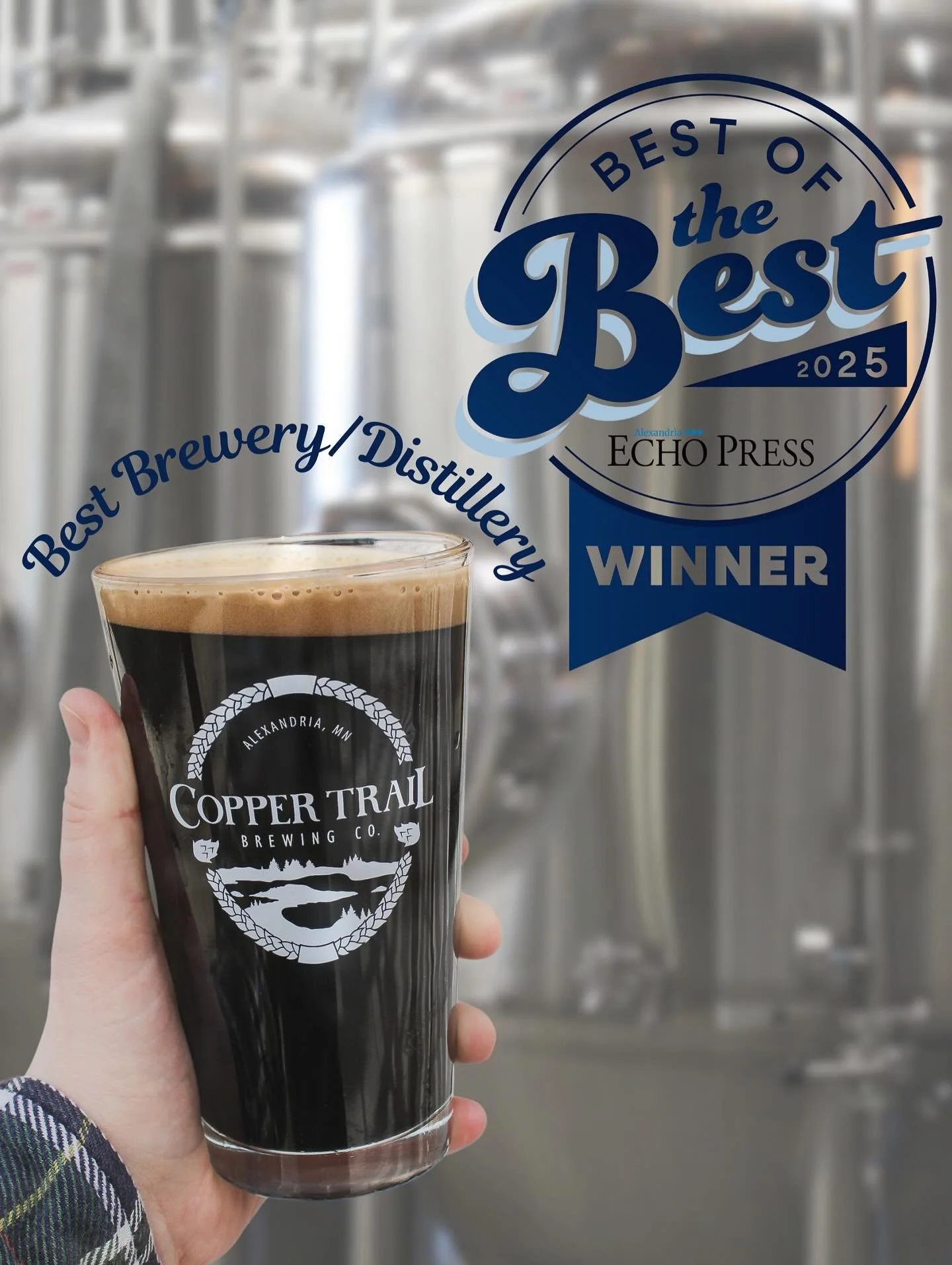 We are honored to be awarded the title of Best of the Best Brewery/Distillery 2025!🍻🎉 This is our 9th consecutive year of being awarded this title and we couldn&rsquo;t be more grateful for the opportunity and the people of Alexandria!
Cheers!🎉

#
