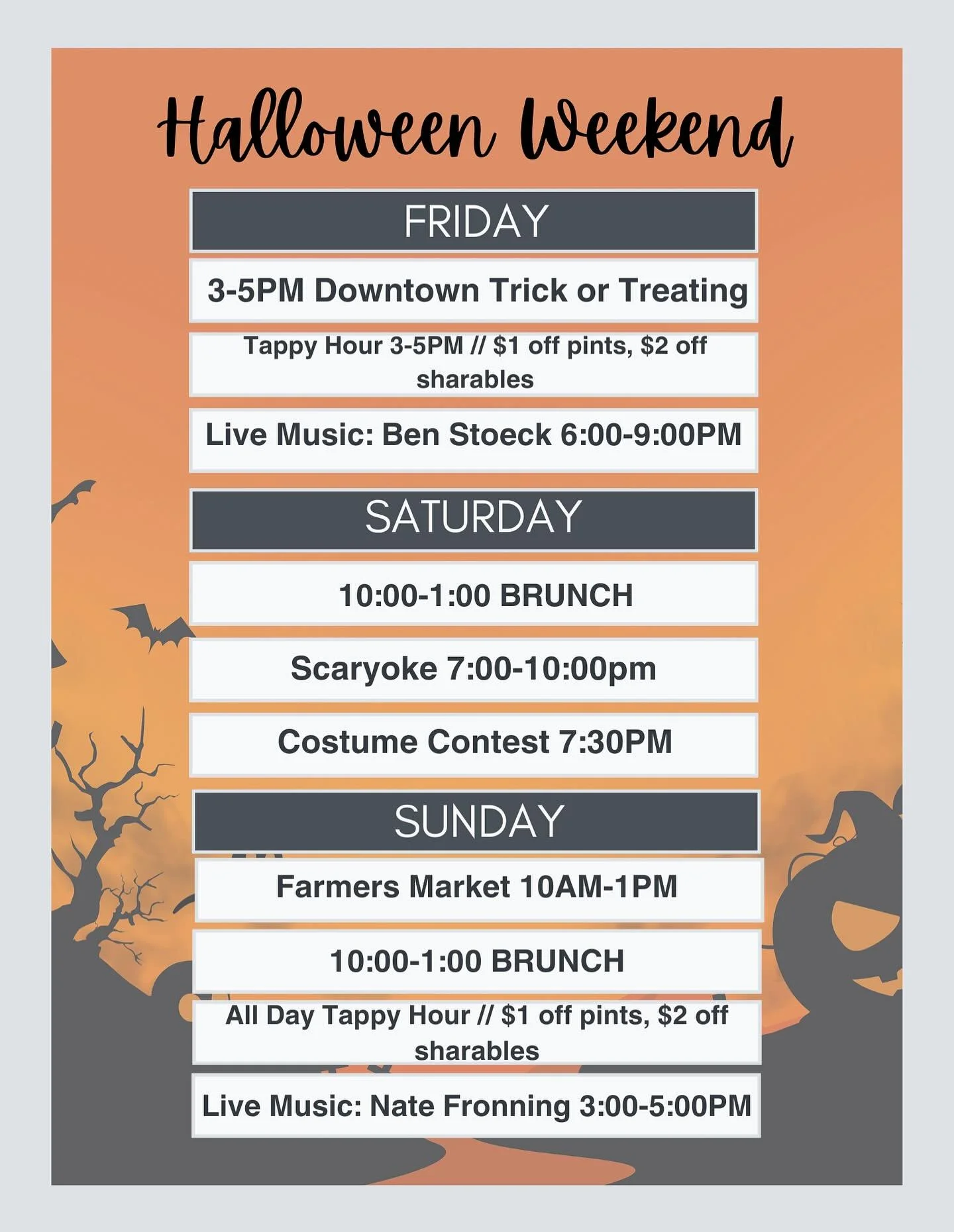 Happy Halloween weekend!🎃We have lots on the agenda to have a spooktastic Halloweekend!🍂👻🦇

#alexandriamn #downtown #downtownalex #brewpub #brewery #minnesota #beer #craftbeer #fallseason
