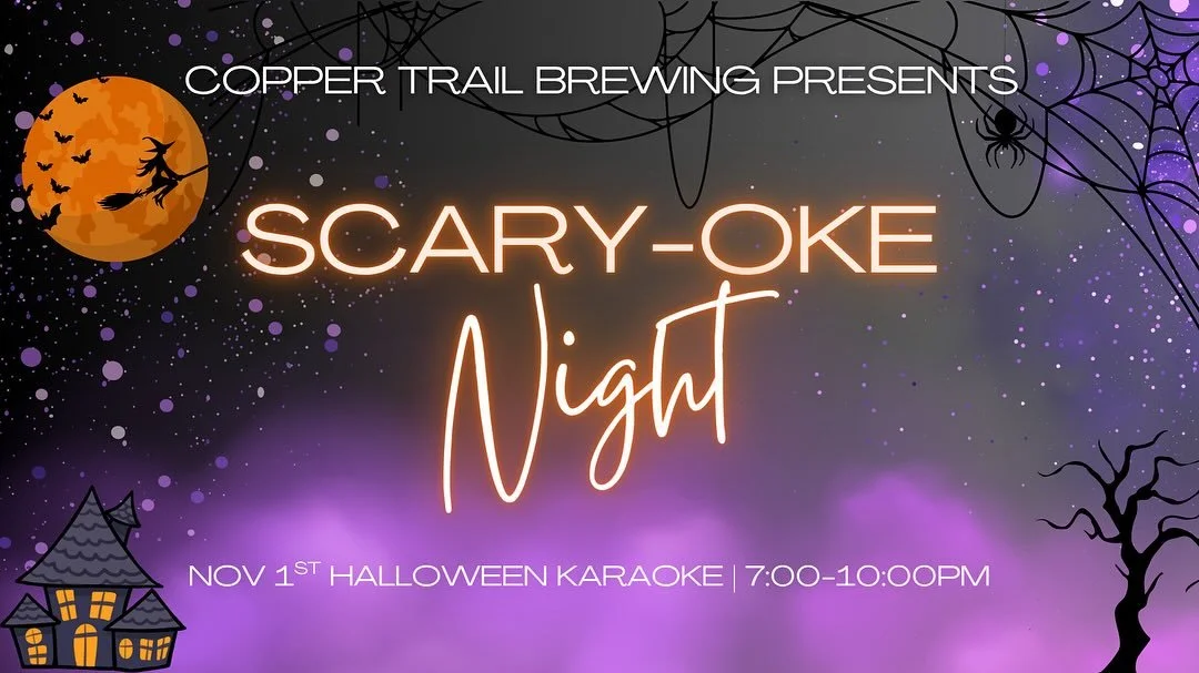 Happy Hallows Eve!👻🎃Join us for Halloween weekend for all ages! 
Trick or treating while supplies last on Friday from 3-5pm! With Ben Stoeck performing from 6-9pm!
Saturday we will have face painting available starting at 6! Scaryoke starting at 7p