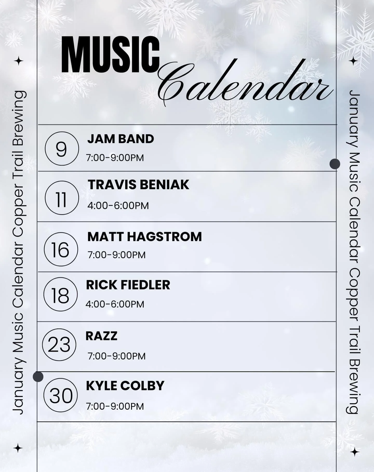 The January music calendar! Come stop by, grab a drink, and listen to some amazing local musicians!

#alexandriamn #brewpub #brewery #craftbeer #downtownalexandria