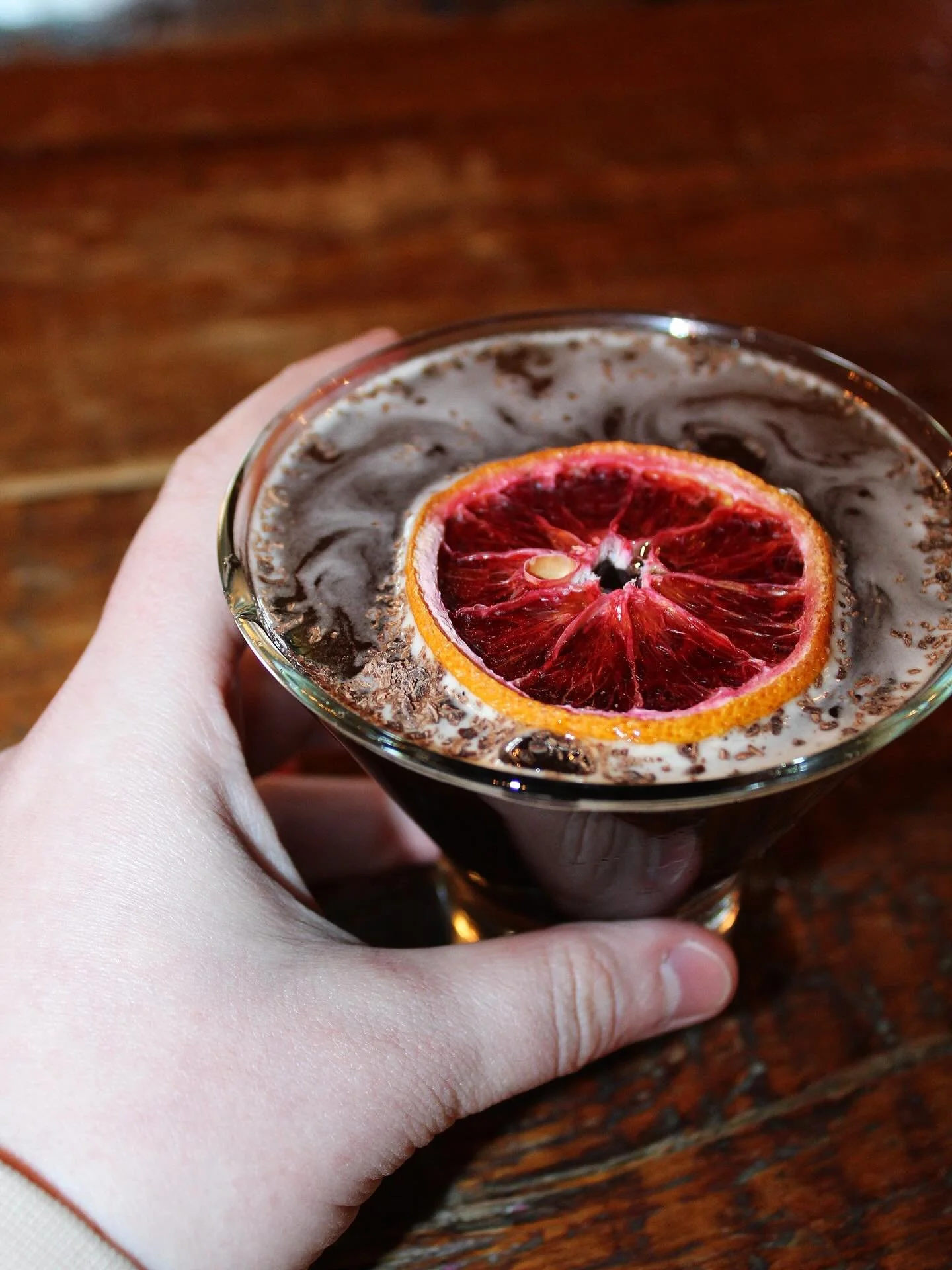 The Dark Chocolate Orange Martini🍫🍊

For a limited time try our featured martini! Made with Ida graves vodka, Grand Marnier, cr&egrave;me de cacao, shaken and topped with grated chocolate and a blood orange!

#alexandriamn #brewpub #brewery #craftb