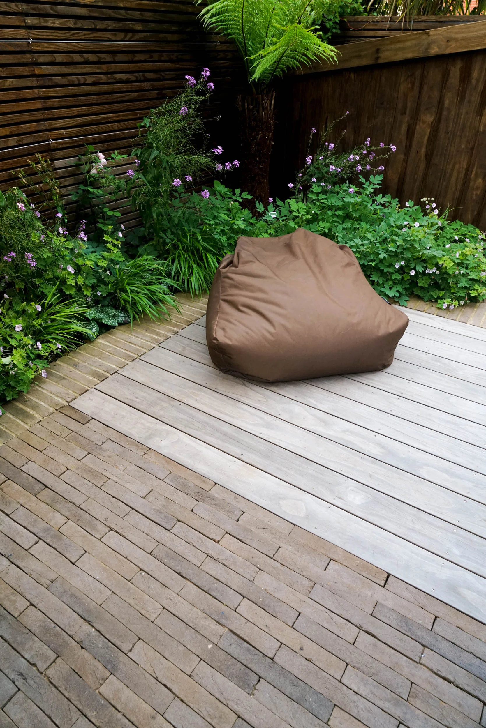 Bean bag in a shady courtyard in Tunbridge Wells, Kent
