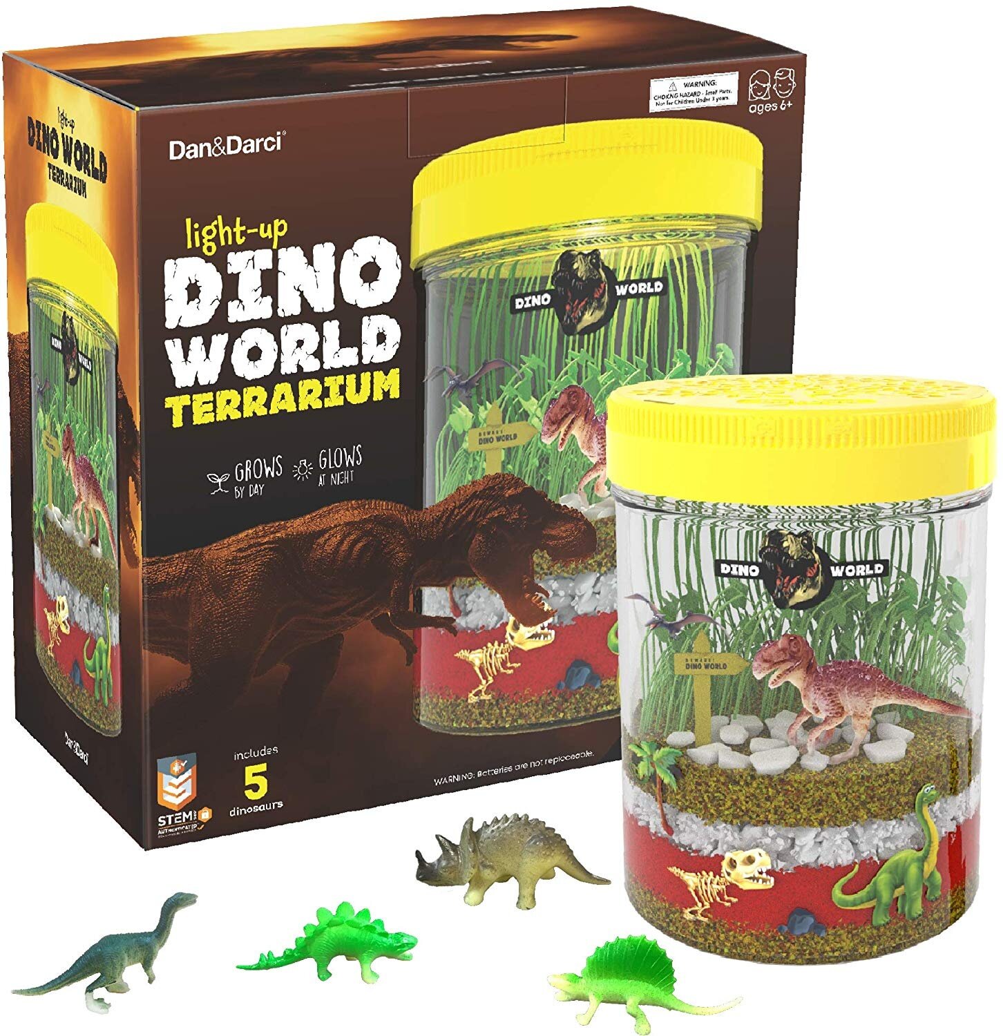 Plant Growing Kit Glows at Night STEM Science Kit for Boys and Girls Age 3 4 5 Light-up Terrarium Kit for Kids with 6 Dinosaur Toys 6 7 Create Your Customized Mini Dino World Garden 8-12 