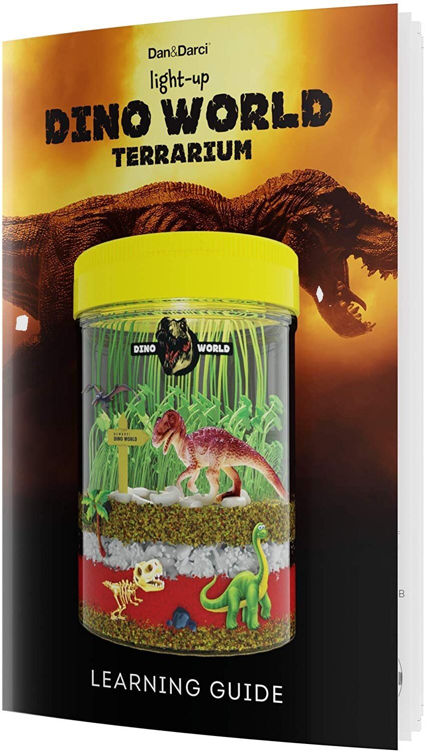 Light-up Dino World Terrarium Kit for Kids with LED Light on Lid Dinosaur Toys Gardening Gifts Science Kits Create Your Own Customized Mini Dinosaur Garden in a Jar That Glows at Night