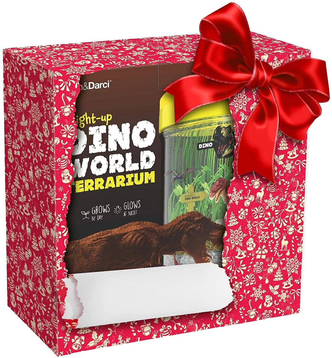 Light-up Dino World Terrarium Kit for Kids with LED Light on Lid Dinosaur Toys Gardening Gifts Science Kits Create Your Own Customized Mini Dinosaur Garden in a Jar That Glows at Night