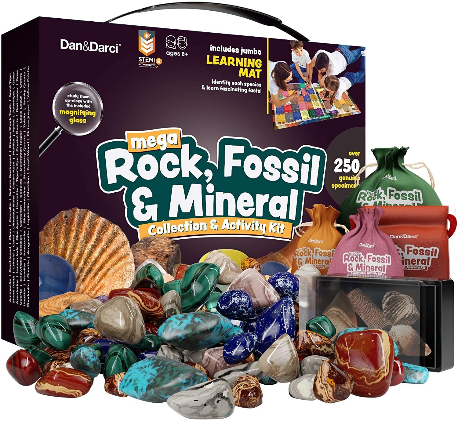 Kids Science Kit Rock and Mineral Collection in Clear Box Mixed Minerals 