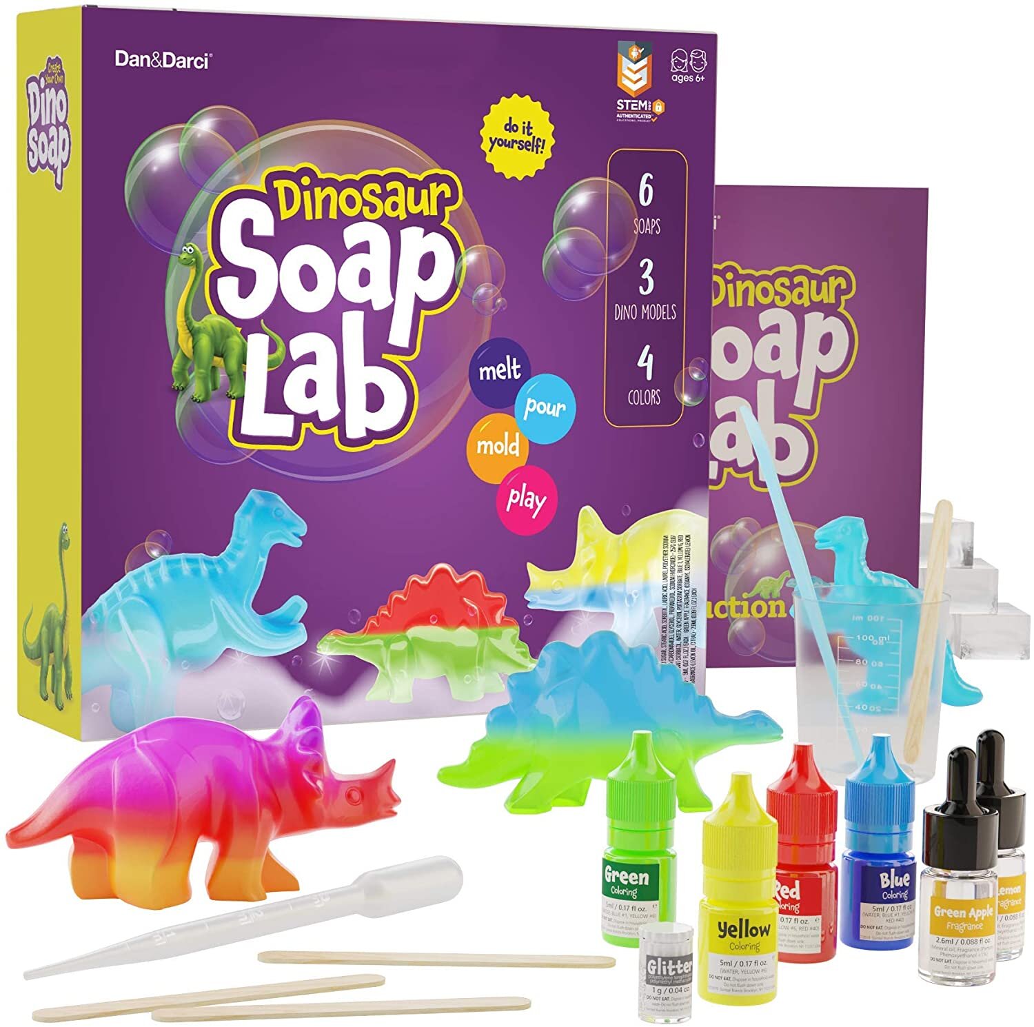 Darice Dino Soap Making Kit for Kids, Crafts Activity Science Kits, Stem DIY Educational Dinosaur Toys for Boys & Girls Ages 6+