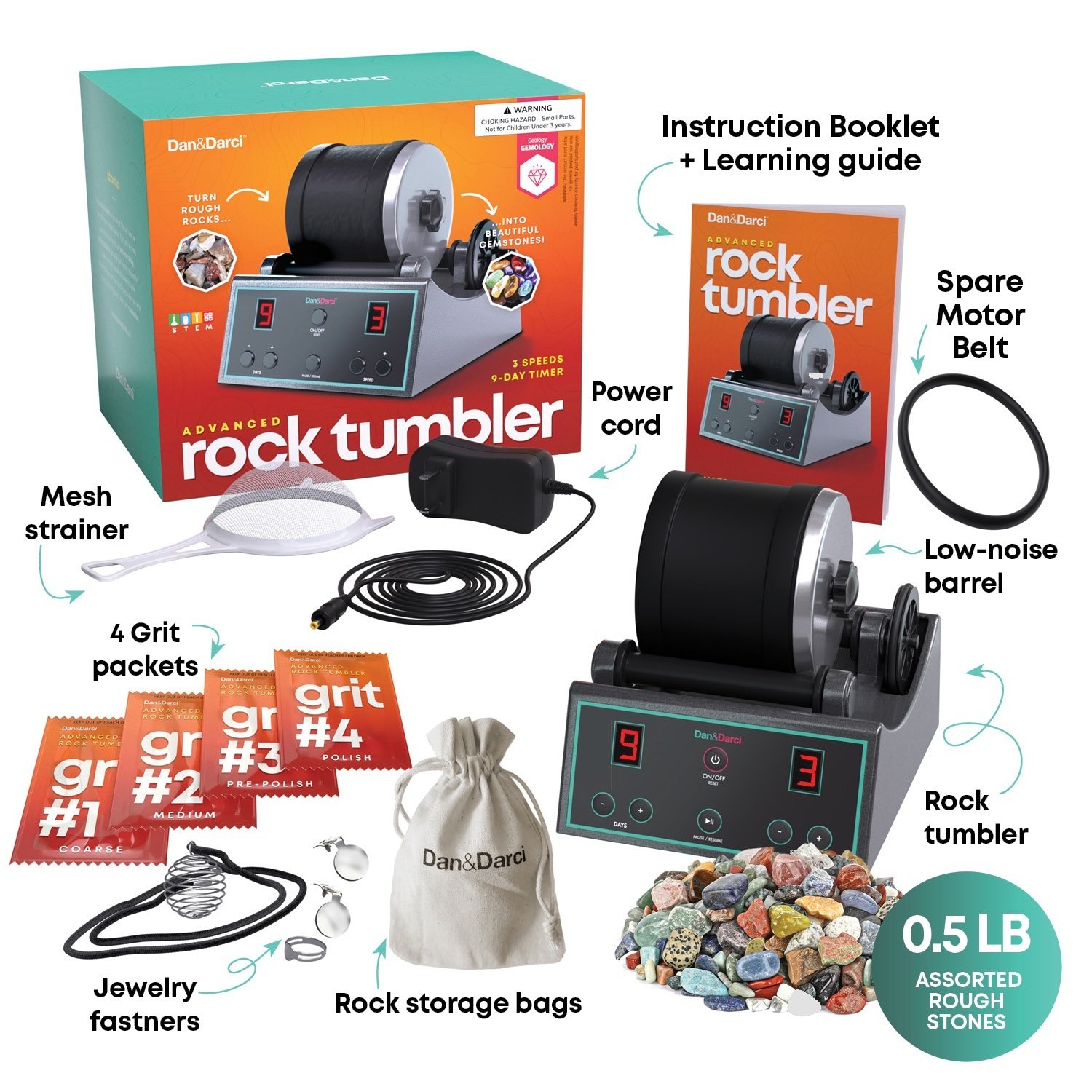 Advanced Rock Tumbler Kit Gem Polisher Includes Rough Stones and Polishing  Grits