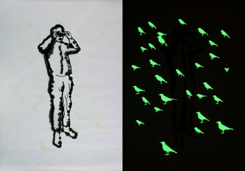 Alphons ter Avest: Vogelaar, dag en nacht, 1998, 91 x 123 cm, zeefdruk, fosforinkt, De Groen Fine Art Collection