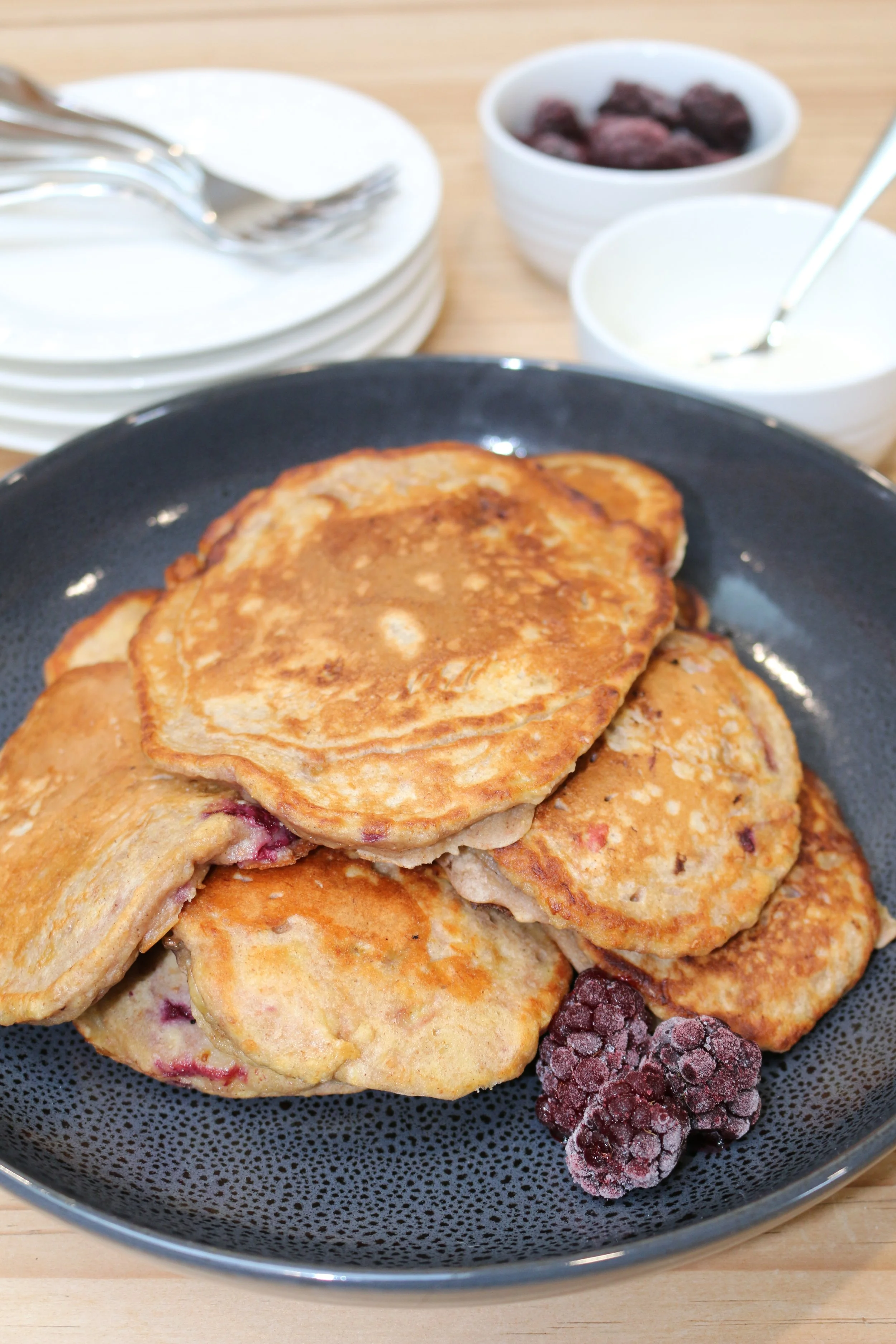 Banana Boysenberry Hotcakes