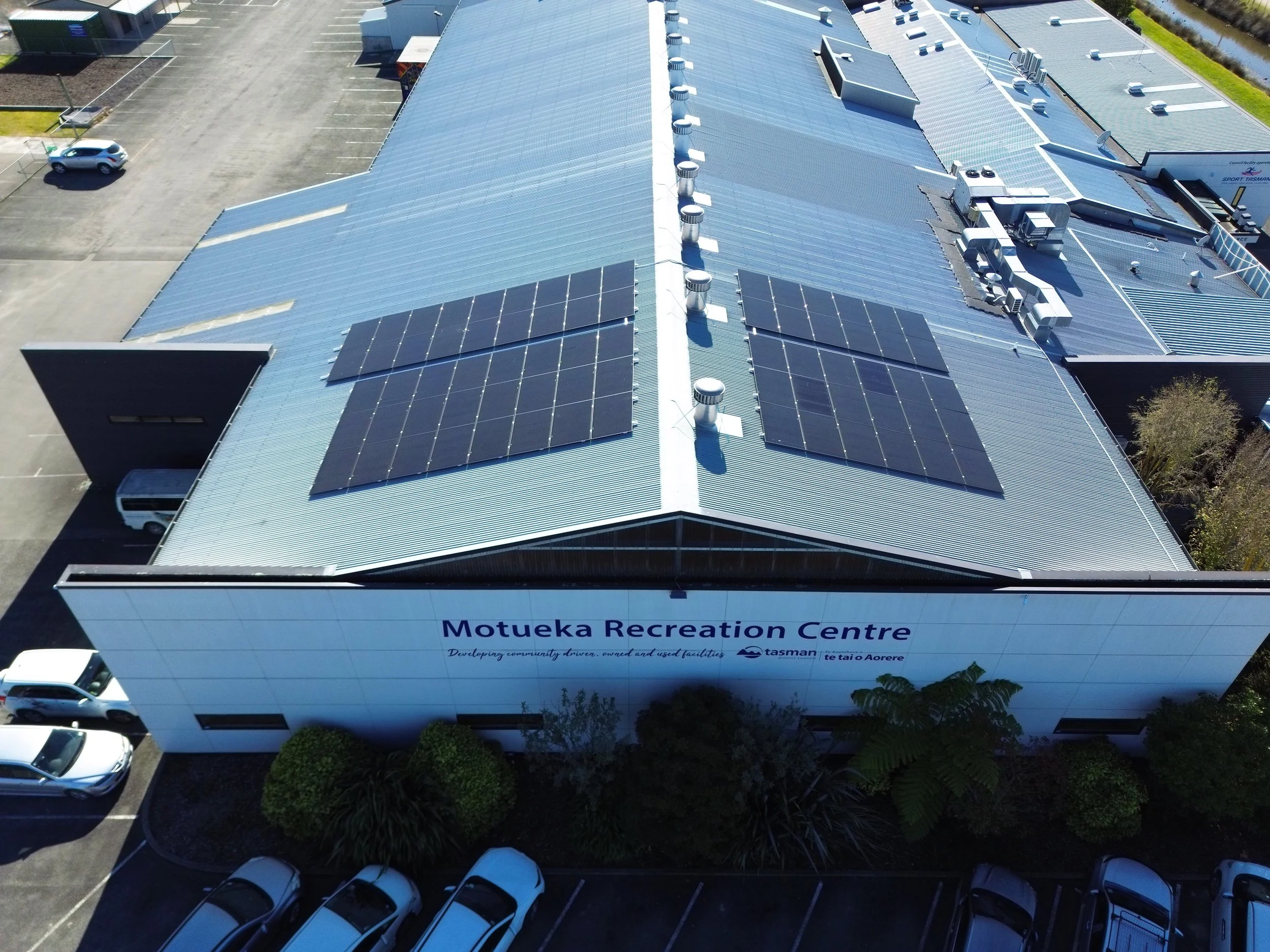 Esolar rooftop solar array on Motueka Recreation Centre