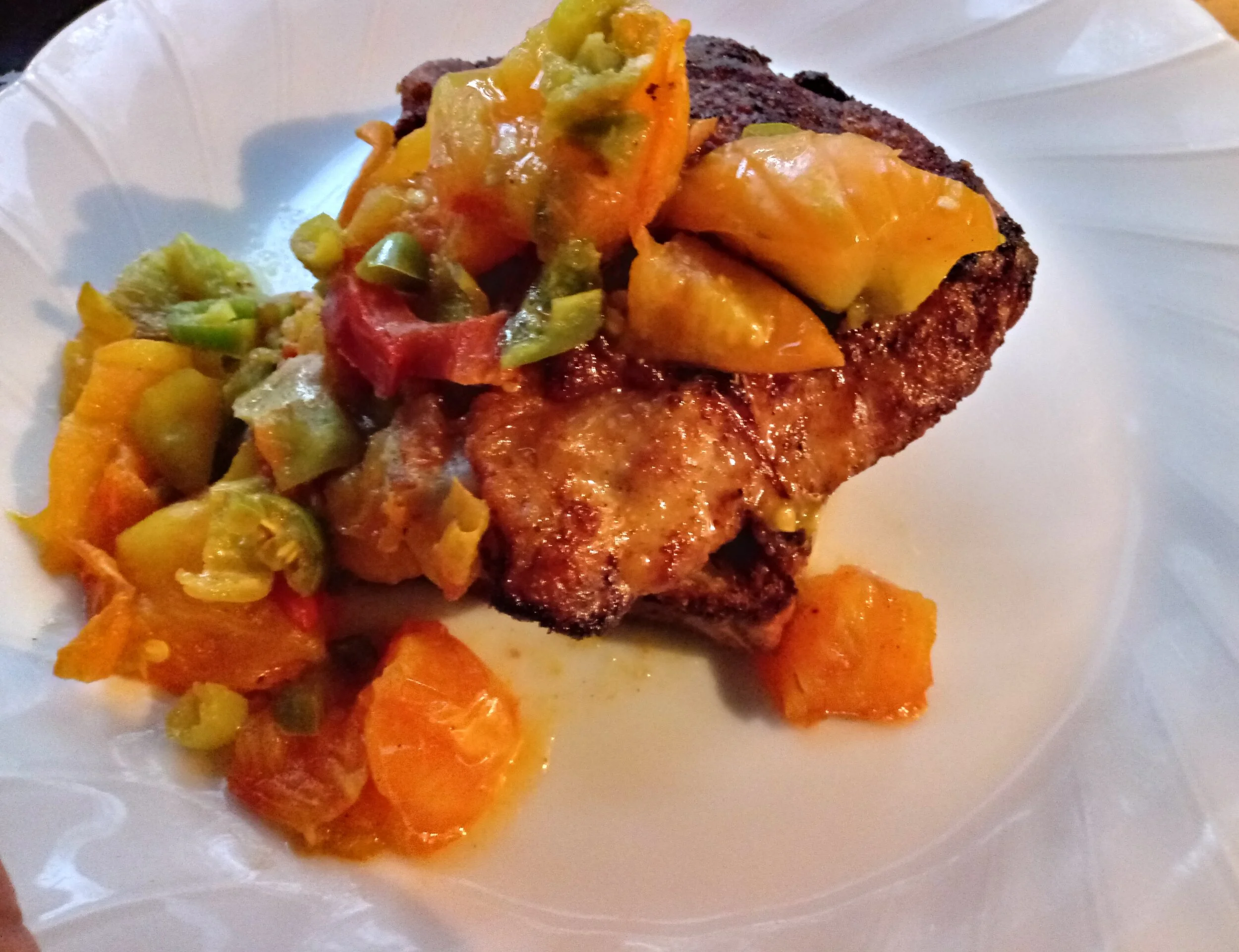 seared, oven fried chicken with spicy summer chow-chow.jpg