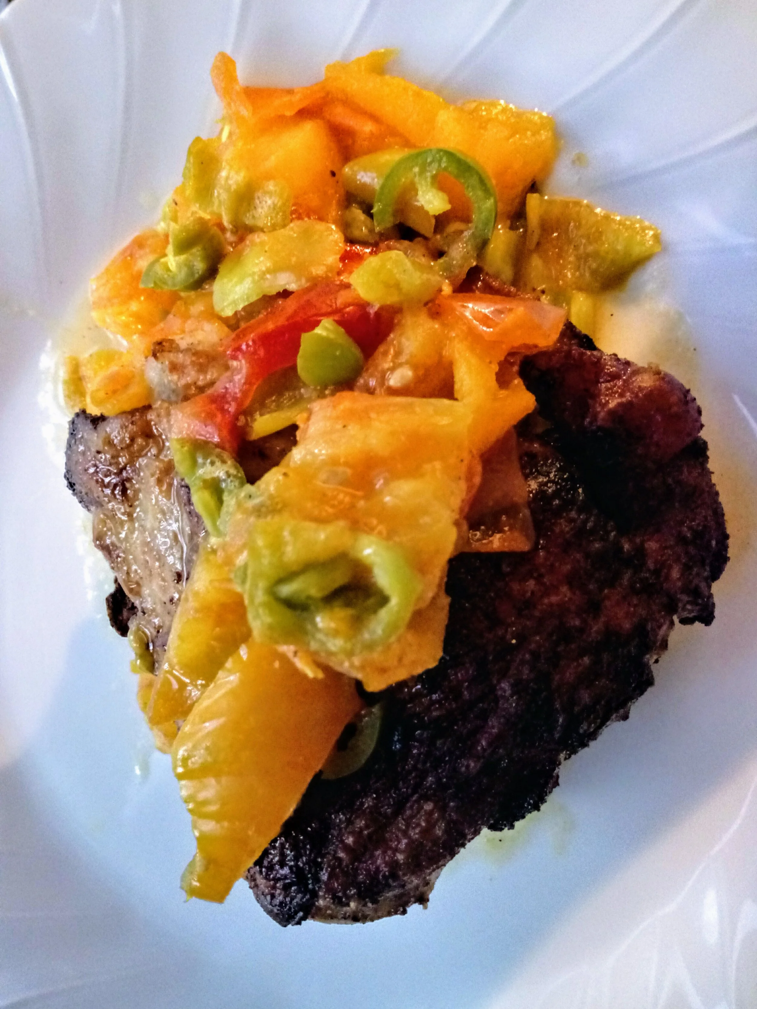seared oven fried chicken with spicy summer chow-chow.jpg