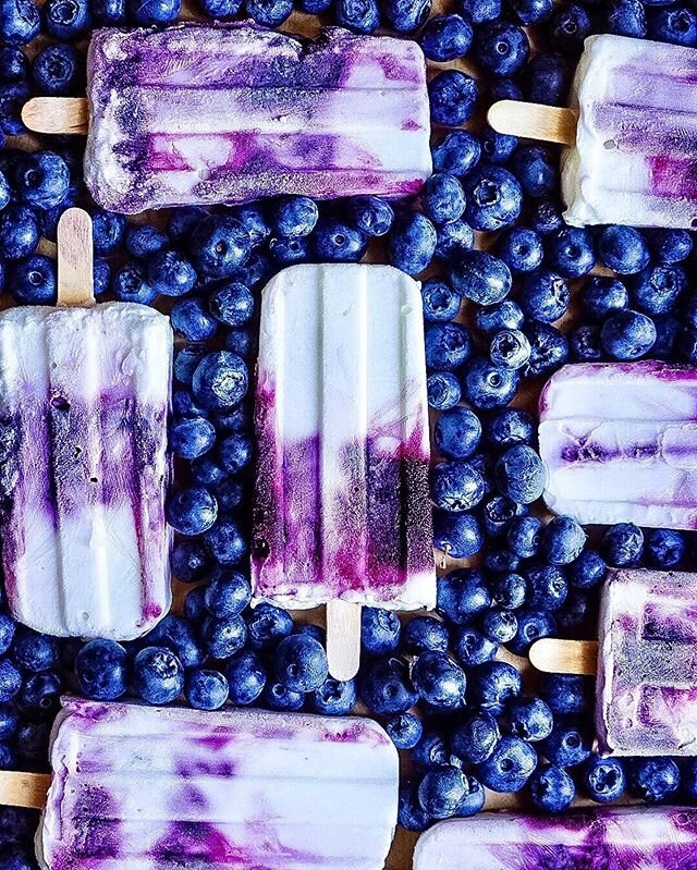 These creamy 4-ingredient popsicles are the perfect kickoff to summer! ☀️ The 4 ingredients are: blueberries, coconut milk, Greek yogurt &amp; sweetener. I cooked the blueberries down to make a barely sweet jammy syrup. They are so good you will want to eat them all summer long. But they are so FULL of good stuff, that they are the perfect breakfast! Recipe is on the blog:

https://foodieinny1.wpengine.com/home-main/2018/8/4/greek-yogurt-popsicles