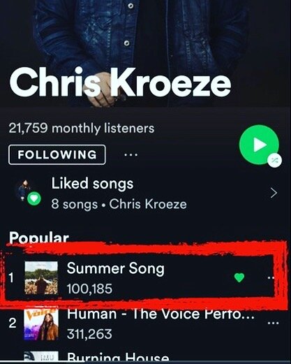Holy Schnikes!!!! 100k streams on #summersong This May not be much for the &ldquo;big guys&rdquo; but for a guy from Barron, WI this is a pretty important moment for me. I&rsquo;m extremely grateful and humbled by the continued support. THANK YOU for