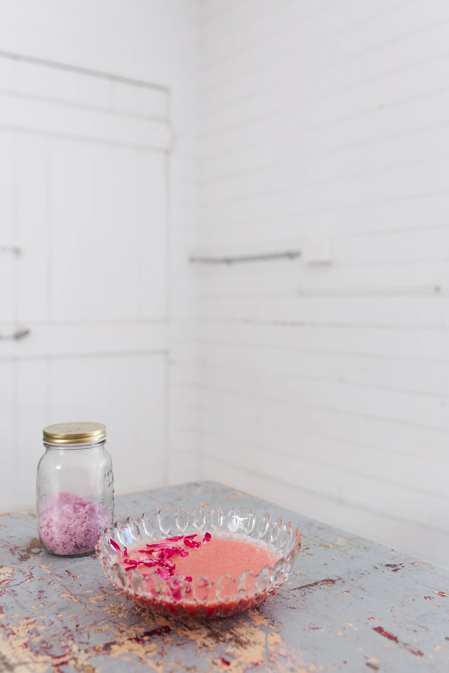 Rose sugar and the watermelon, chia and rose petal pudding