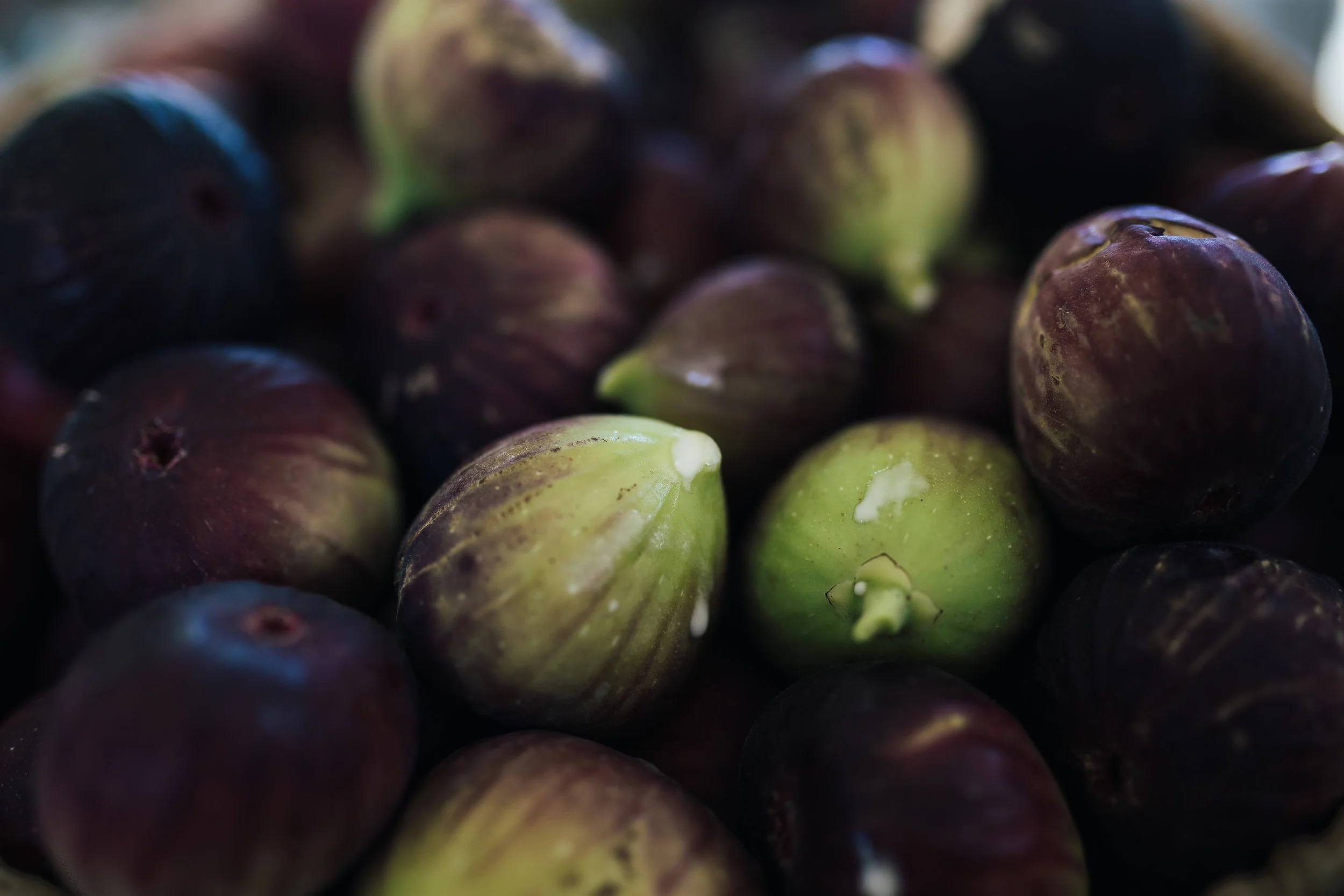 Figs dripping their sap. I have since found out, thanks to Dominique Crenn's episode on the Netflix show The Chef's Table, that a perfectly ripe fig should not leak sap. These I have picked too early it seems.
