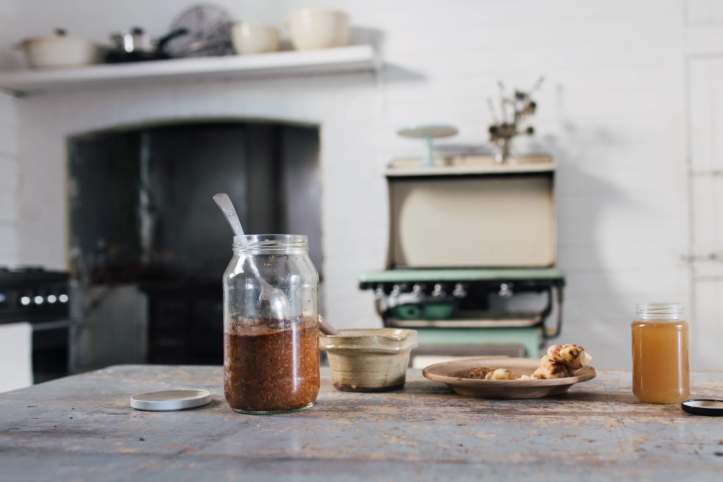 Gillian's homemade miso paste in the jar on the left