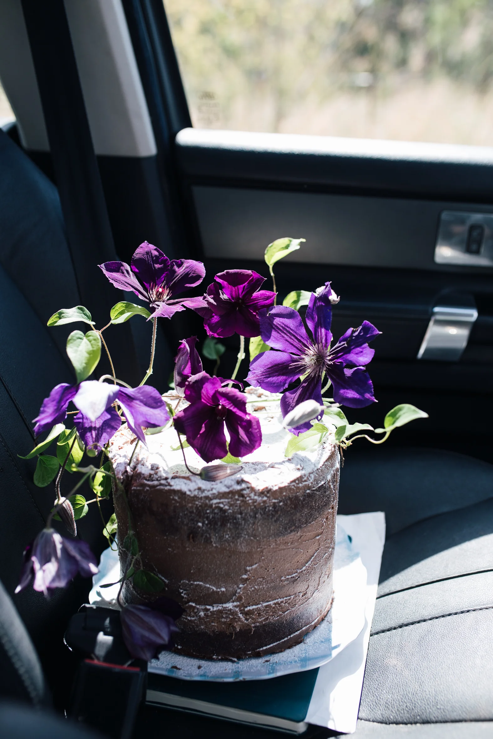 chocolate birthday cake with clematis-1.jpg