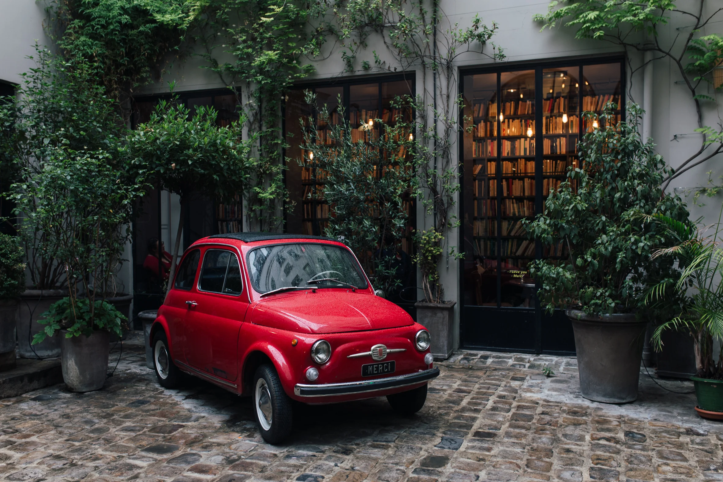 The courtyard of the Merci concept store in the Marais.