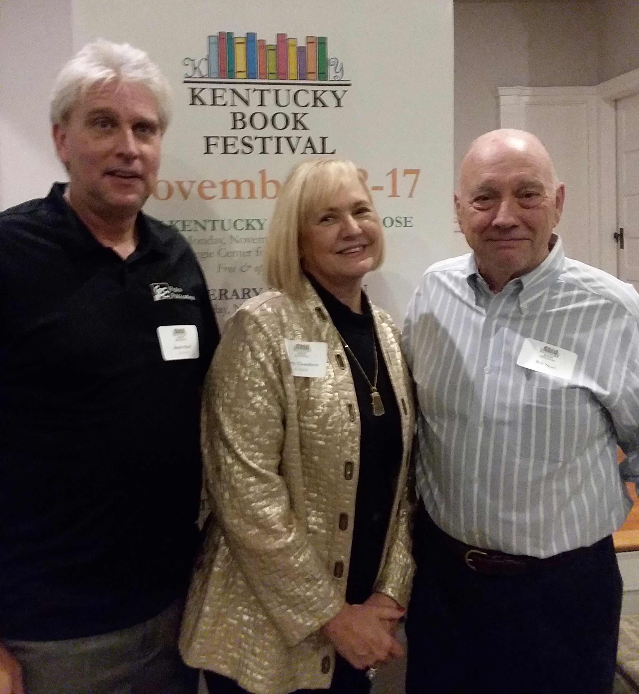 Rose Island author Terry Chambers (center) is flanked by Hydra Publications authors Robb Hoff (left) and Bill Noel (right) at the 2018 Kentucky Book Festival.
