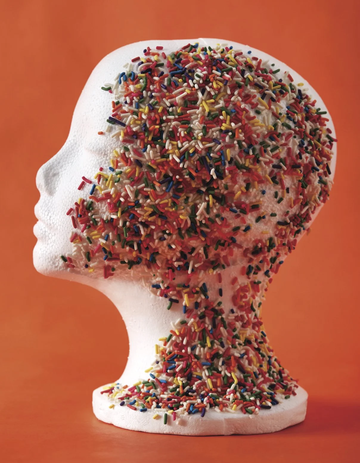 Styrofoam head with sprinkles