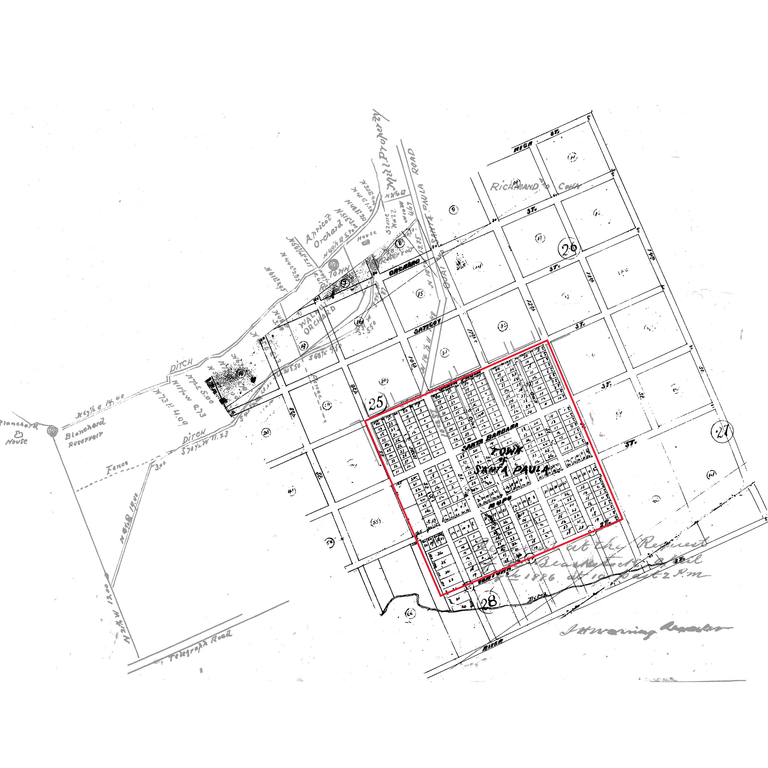 1873 - Original Santa Paula Town Plat - Blanchard &amp; Bradley