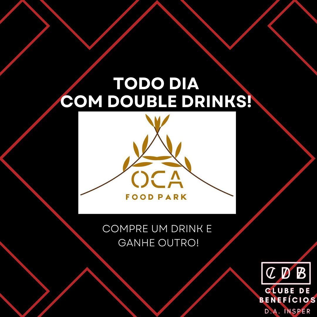 A OCA VEIO PRA TRAZER &gt;&gt; AQUELE &lt;&lt; HAPPY HOUR! Todos os dias tem double drinks na @oca.park, ou seja, na compra de um drink, voc&ecirc; ganha outro!

Segunda: double chopp e gin
Ter&ccedil;a: double chopp e caipirinha
Quarta: double chopp