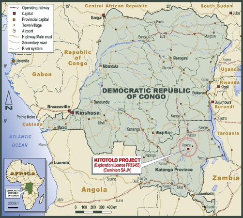 Project located 40km SW of AVZ’s ‘world-class’ “Manona” lithium project and around 500kms due north of Lubumbashi, the capital of the Katanga Province in the south of DRC
