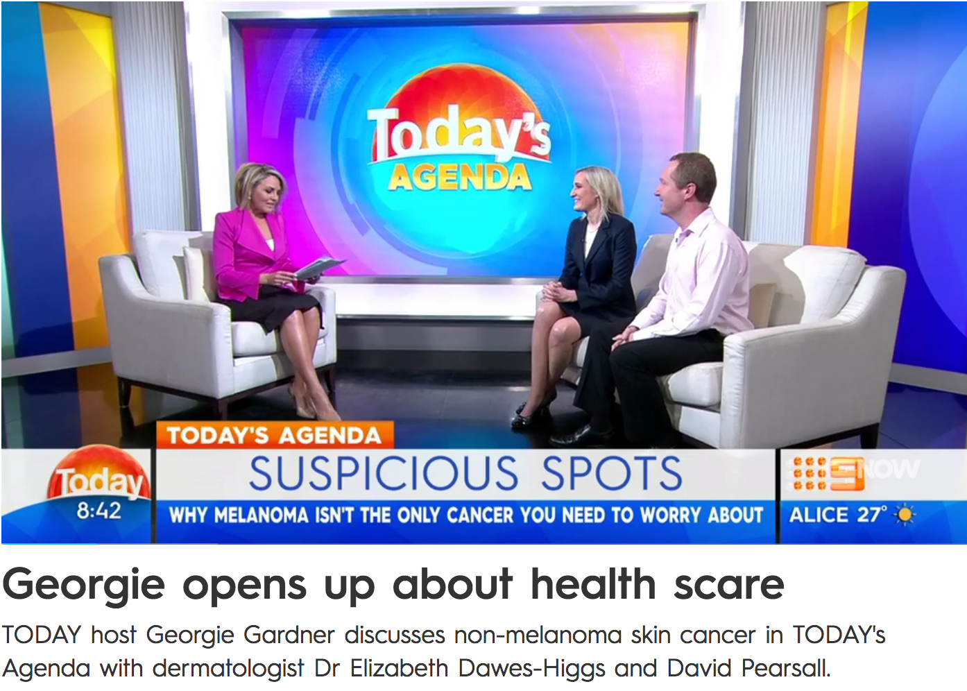 Dr Liz Dawes-Higgs speaking with Georgie Gardener about non-melanoma skin cancer.