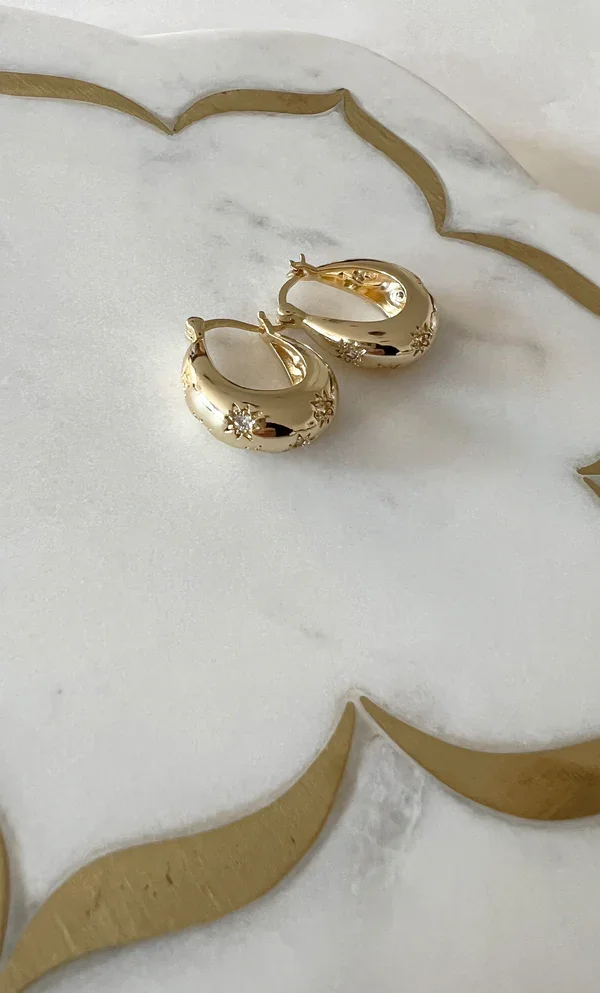 Celestial Star Dome Hoop Earrings