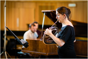 Anneke Scott & Steven Devine, recording "Songs of Love, War & Melancholy" (photo credit John Charlton)