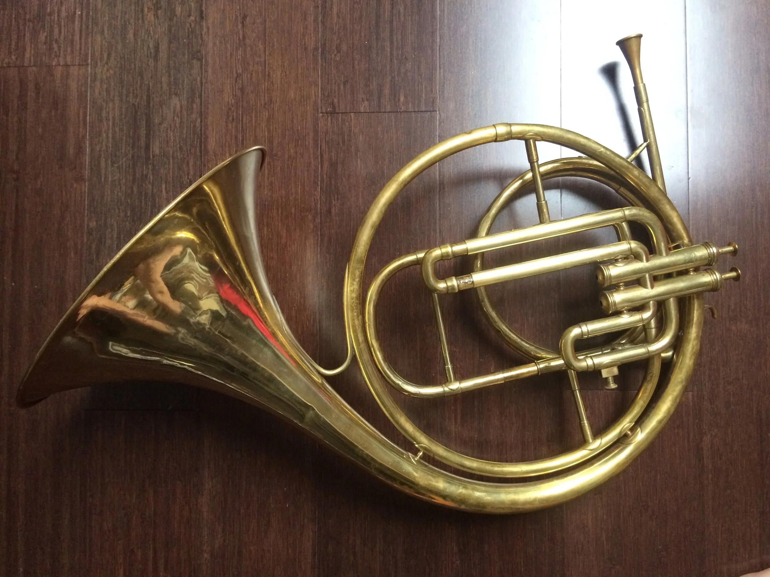 Piston horn : two valve instrument by Besson (on loan from Chris Larkin).