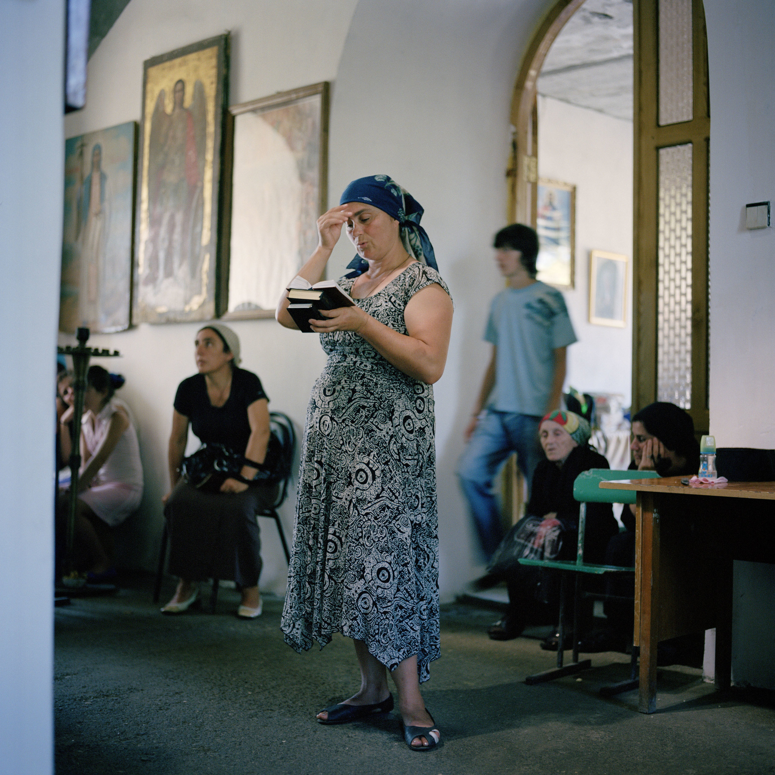 A Mingrelian woman prays during a service at Gali’s only functioning church. Since the war with Georgia Abkhazian authorities have not allowed Georgian priests to remain in the region, instead an Abkhazian priest from a nearby town runs the Church i
