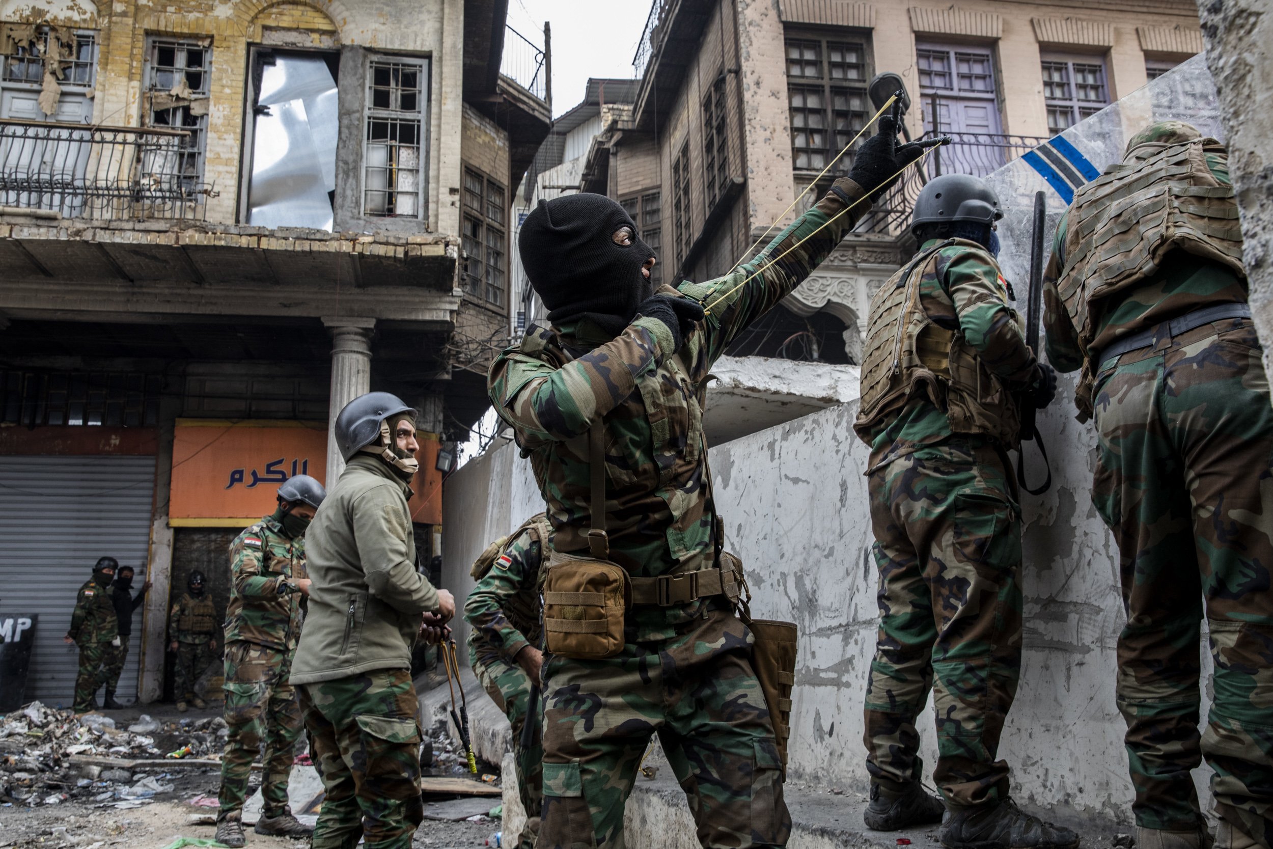  Iraqi Security forces clashed with groups of mainly teenage boys who they have been battling with for days on Rasheed Street amidst ongoing anti-government protests in Iraq. 